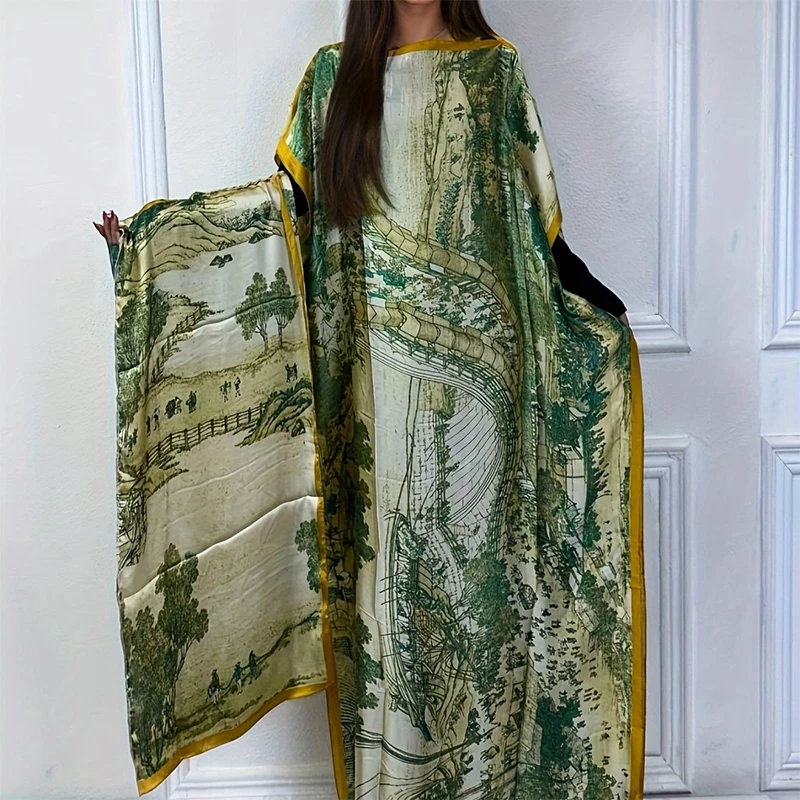 Color: Cream, Size: One Size - Elegant Muslim Long Dress Sequin Kaftan Robes Malaysia Dubai Arab Islam Abaya Islamic Clothing Caftan Elegant Splice Maxi Dress