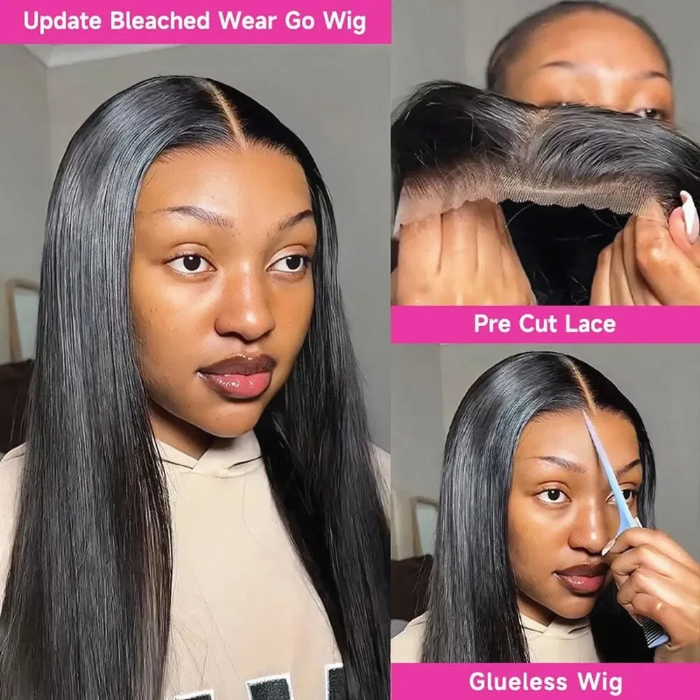 Hair Color: #1B, Density: 200%, Ships From: CHINA, Stretched Length: 38inches - Glueless Wear and Go Bone Straight Lace Front Wigs 4x4 5x5 Pre-Cut Lace Wig Human Hair Ready To Wear Lace Closure Wig For Women