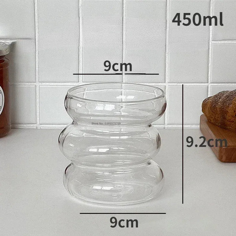 Color: green, Capacity: 301-400ml - Transparent Heat Resistant Glass Coffee Mug Glass Latte Cup Breakfast Mug Milk Water Cocktail Glass Cup Beer Drinking Glasses