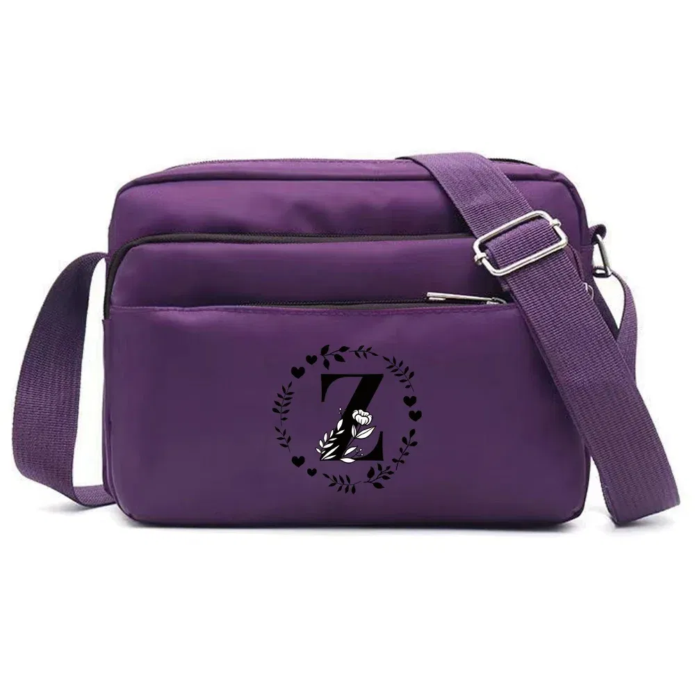 Color: Dark Khaki - Purple One Shoulder Crossbody Bag Portable Commuting Large Capacity Simplicity Storage Bag Garland Letter Series Print Pattern