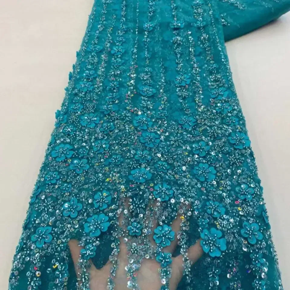 Color: black, Length: 5 yards, Width: 120cm - White African Beads Groom Tulle lace Fabric 2025 High Quality Sequins Embroidery French Tulle Laces For Nigeiran Party Dress