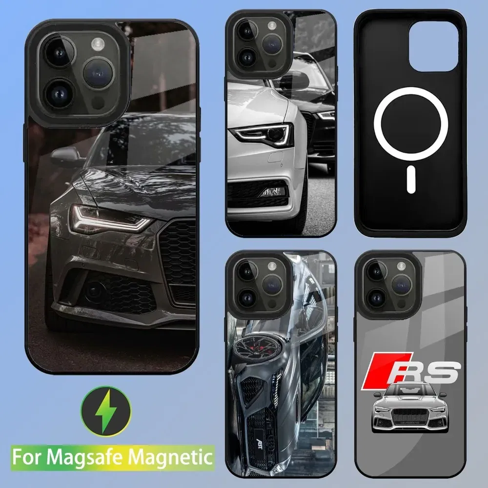 Color: Brown, Material: PE - R-S 6 7 sport car Phone Case For iPhone 16,15,14,13,12,11,Plus,Pro,Max Mini A-AudiS-S Magsafe Magnetic Wireless Charging