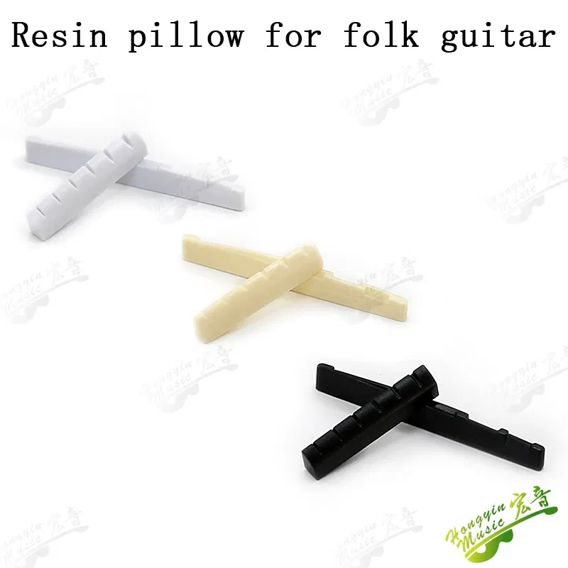 Color: Yellow - 1 SET Acoustic wood folk guitar string pillow resin upper and lower pillow bridge string pillow code string pad