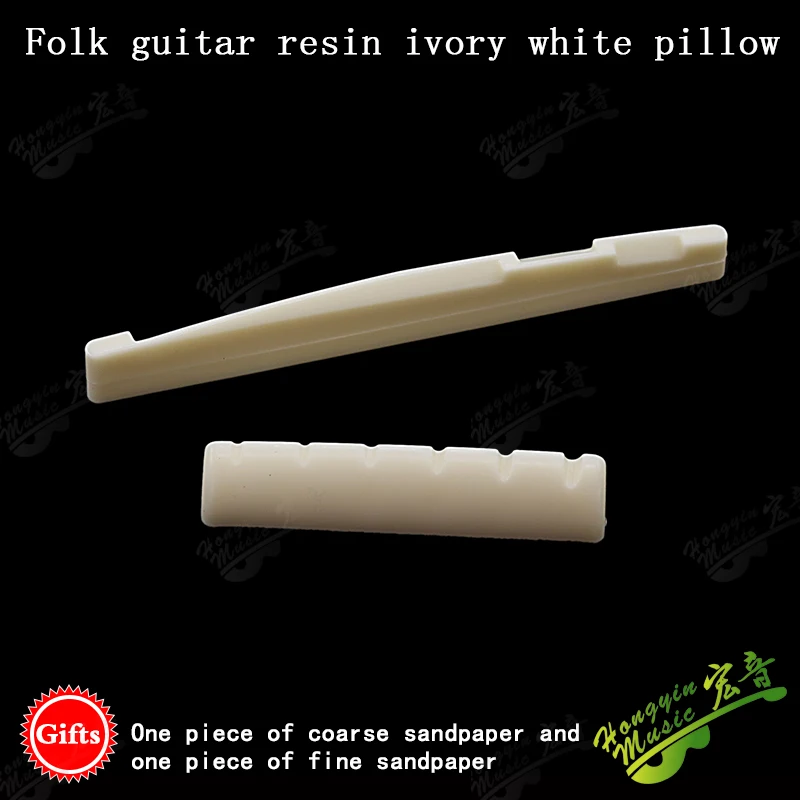 Color: Yellow - 1 SET Acoustic wood folk guitar string pillow resin upper and lower pillow bridge string pillow code string pad