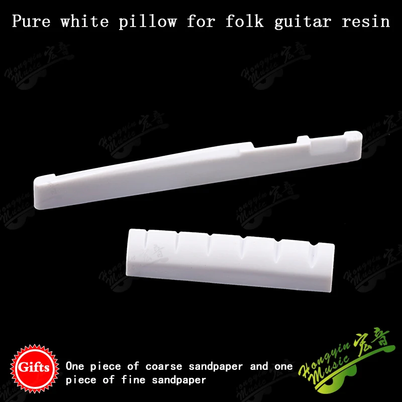 Color: Yellow - 1 SET Acoustic wood folk guitar string pillow resin upper and lower pillow bridge string pillow code string pad