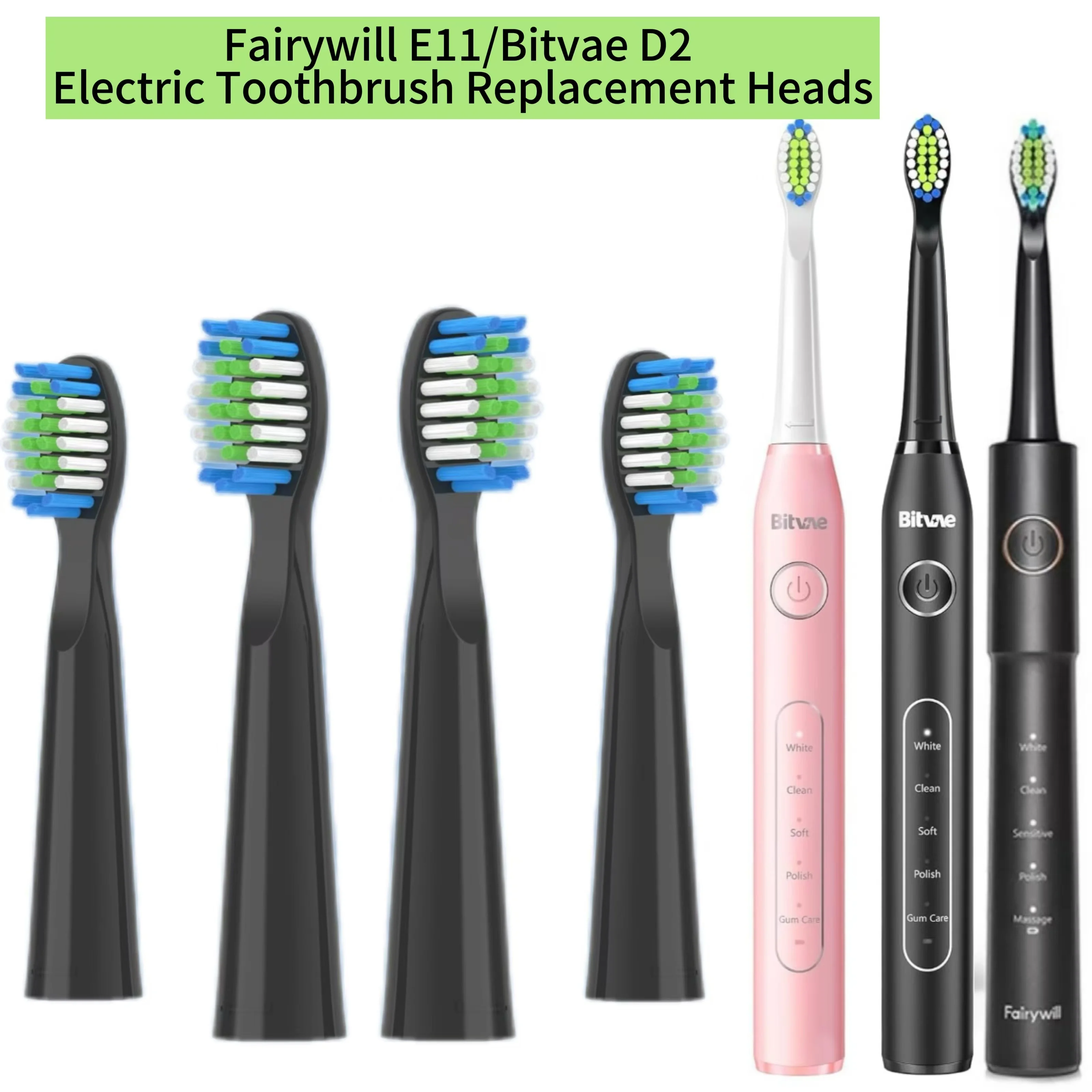 Color: Ivory - 10PCS Fairywill FW-E11 E10 E6 D7S Electric Toothbrush Replacement Brush Heads,Compatible with fairywill E11 Electric Toothbrush