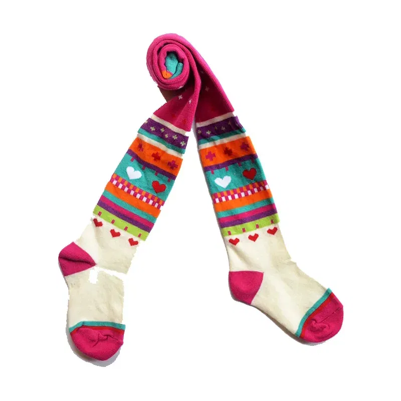 Color: Pink, Size: XXL - 1 PCS Girls Striped Tights Kids Stockings Spring Autumn Baby Girl Clothes Love Patterns Toddler Tights for Girls Pantyhose