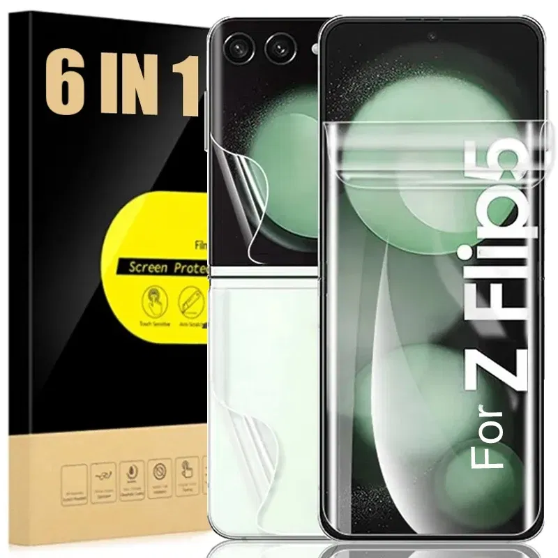 Color: Black - For Samsung Galaxy Z Flip 5 Z Flip5 5G Phone Screen Protectors Front Back Inner HD Soft Hydrogel Film Anti-Scratch Protection