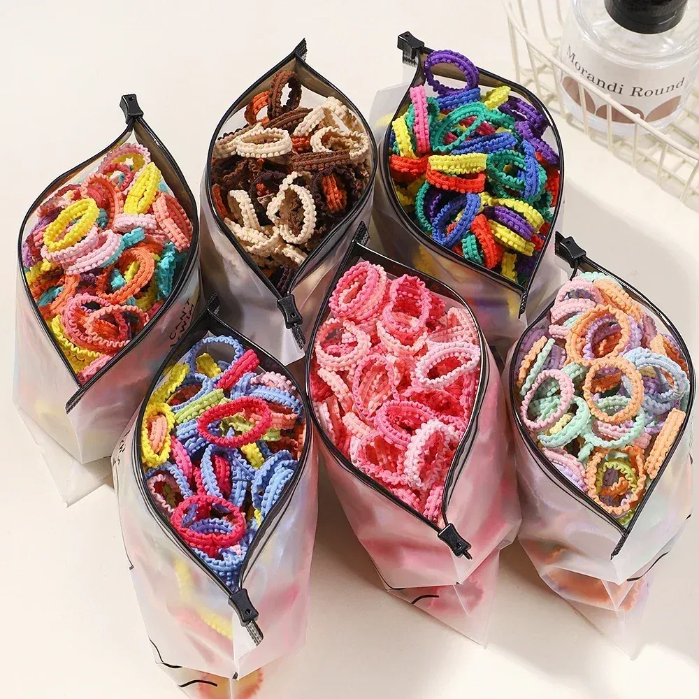 Color: Yellow - 40/60pcs Kids Small Rubber Bands Girls Hair Ties Headbands Non Damaging Tie Ponytail High Elastic Durable Colorful Hair Rope Set