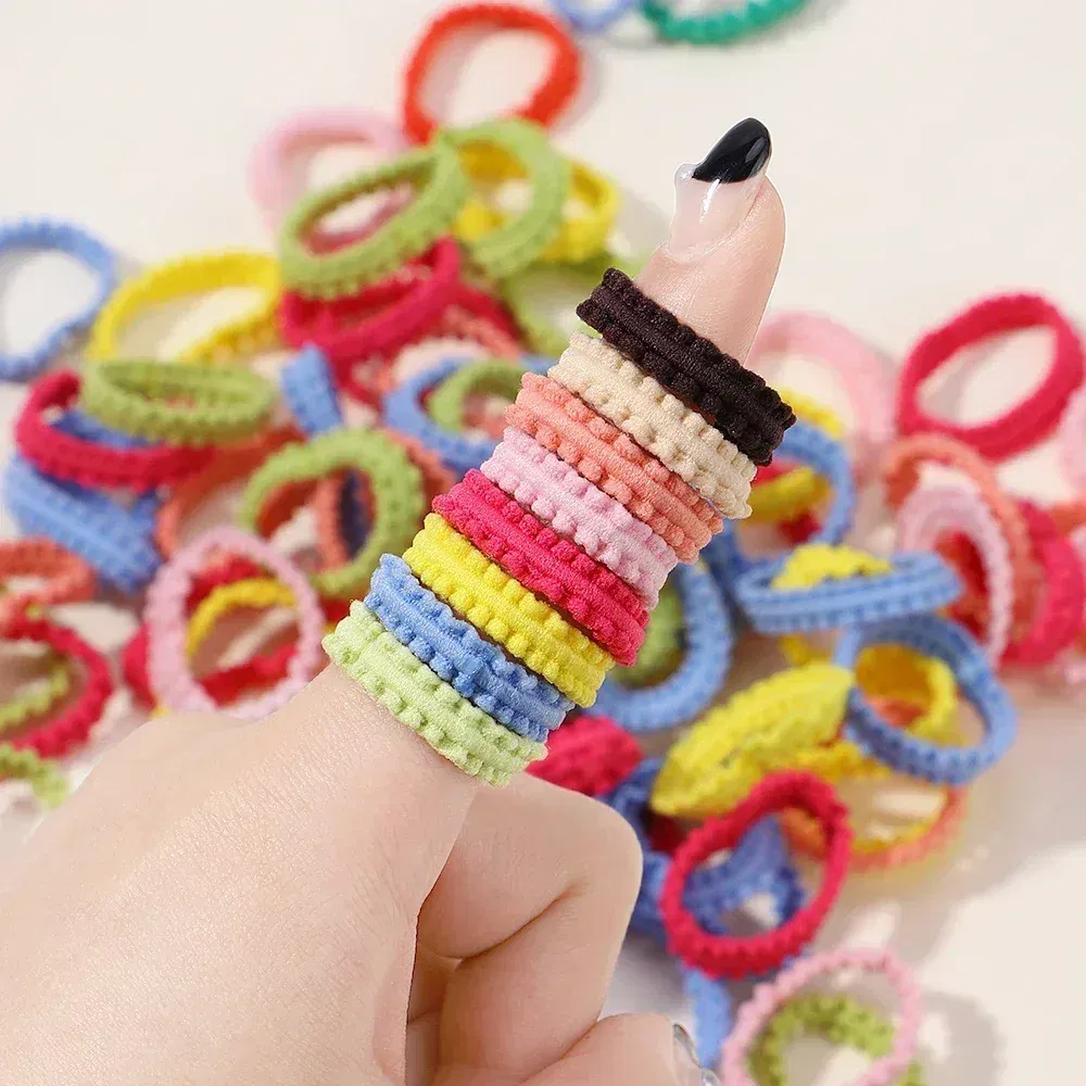 Color: Yellow - 40/60pcs Kids Small Rubber Bands Girls Hair Ties Headbands Non Damaging Tie Ponytail High Elastic Durable Colorful Hair Rope Set