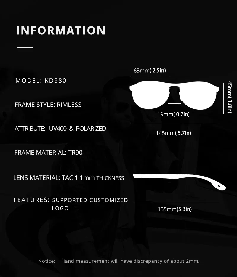 Lenses Color: PURPLE - KDEAM Rimless Oval Men's Sunglasses Polarized TR90 Material Frame TAC Polarization Lense Soft Rubber Foot Cover