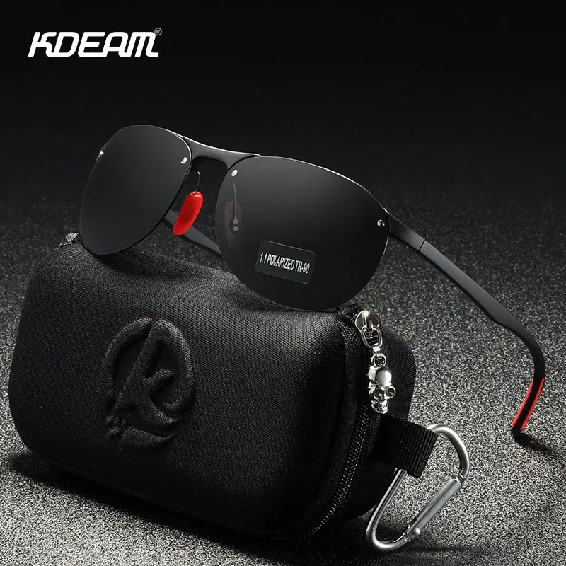Lenses Color: PURPLE - KDEAM Rimless Oval Men's Sunglasses Polarized TR90 Material Frame TAC Polarization Lense Soft Rubber Foot Cover