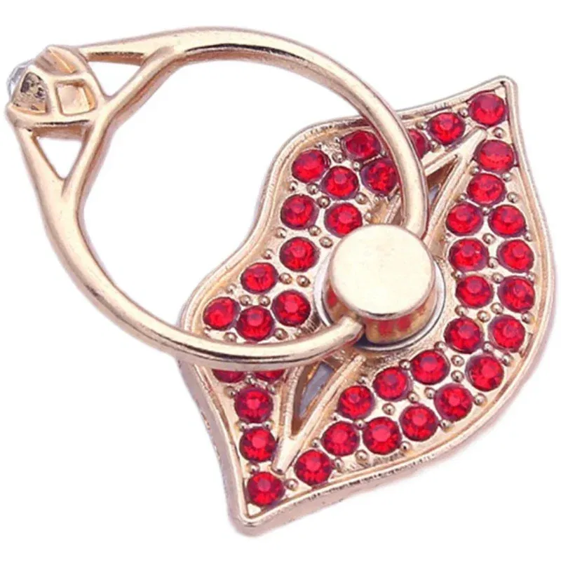 Color: WHITE - Lip Phone Holder Metal Diamond-studded Ring Holder Red Lips Ring Holder OPPO VIVO Cellphone Holder Universal