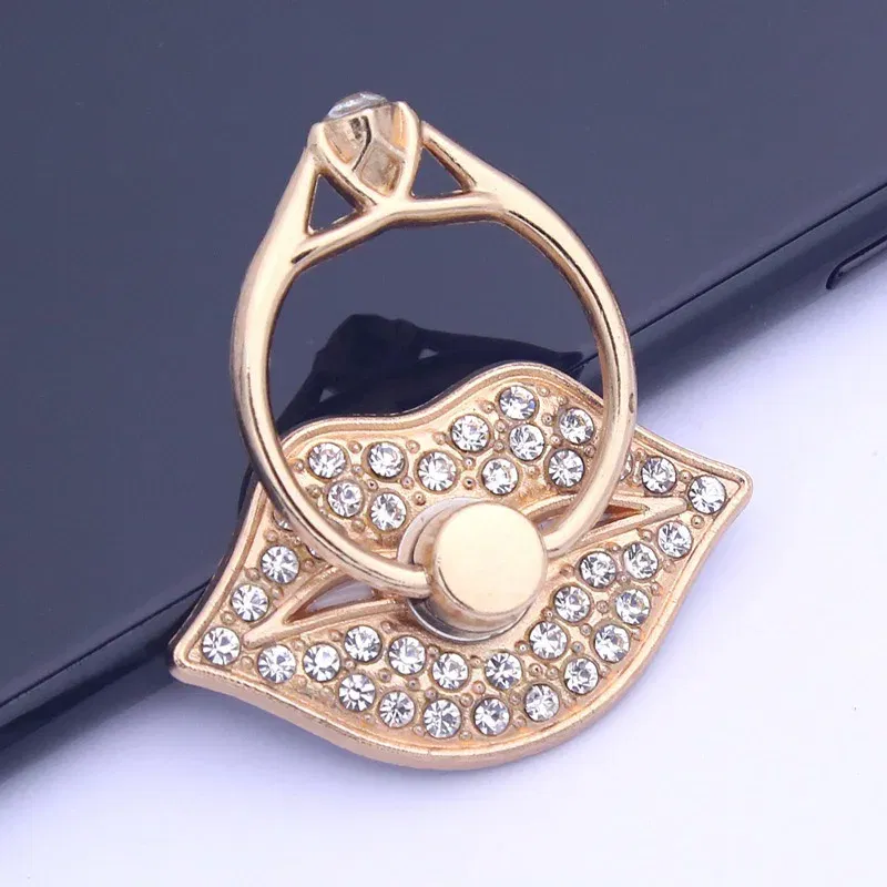 Color: WHITE - Lip Phone Holder Metal Diamond-studded Ring Holder Red Lips Ring Holder OPPO VIVO  Cellphone Holder  Universal