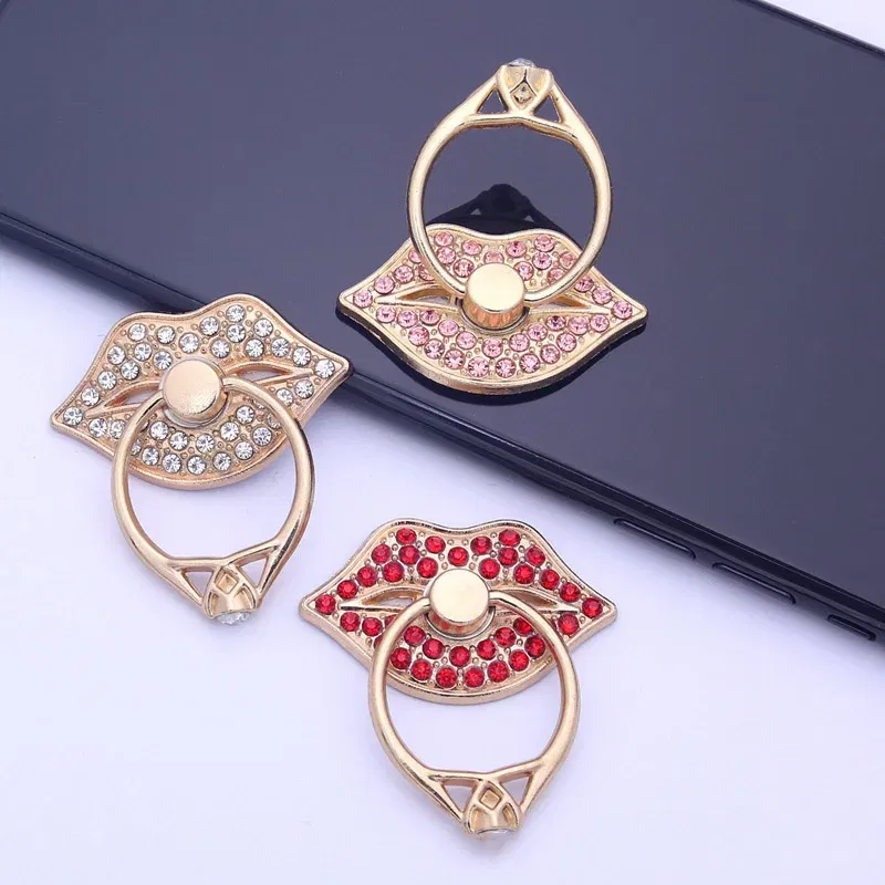 Color: WHITE - Lip Phone Holder Metal Diamond-studded Ring Holder Red Lips Ring Holder OPPO VIVO Cellphone Holder Universal
