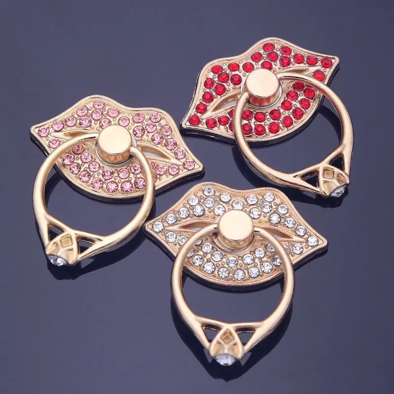 Color: WHITE - Lip Phone Holder Metal Diamond-studded Ring Holder Red Lips Ring Holder OPPO VIVO Cellphone Holder Universal