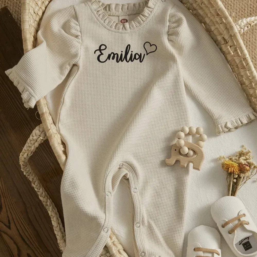 Color: Brown, Size: Mother 5XL, Height: 145 cm - Personalized Toddler Newborn Infant Baby Girl Romper Custom Name Soft Clothing Ruffle Jumpsuit Fall Spring Playsuit