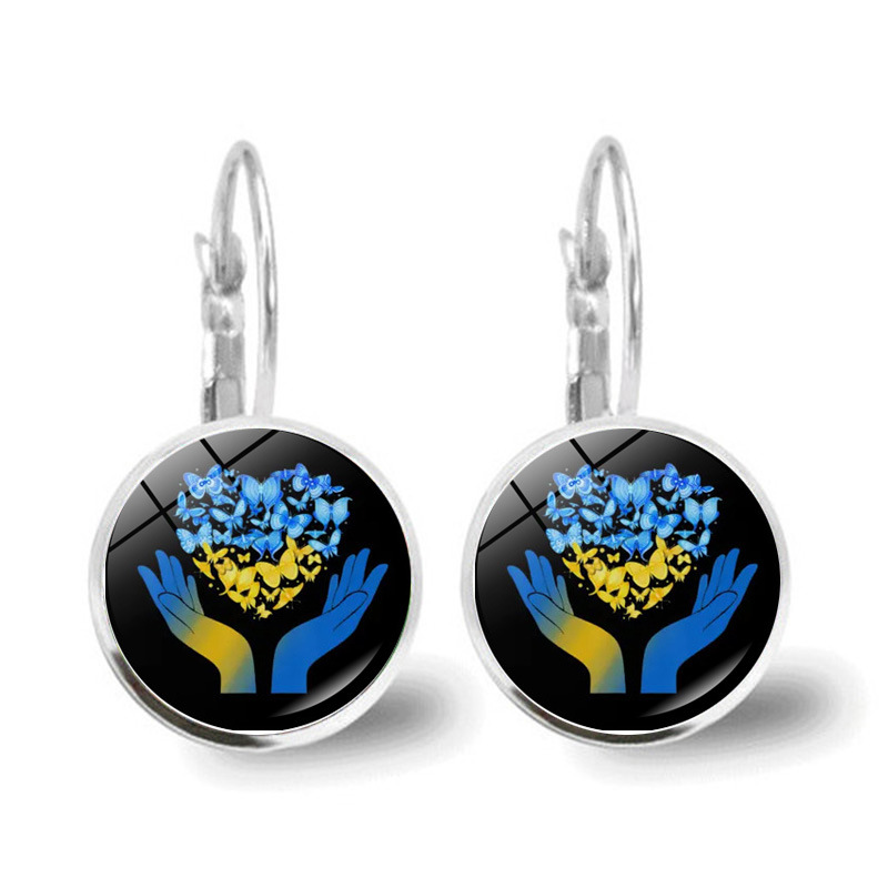 Metal Color: black chrome - Ukrainian Element Earrings Women's Simple and Versatile Yellow and Blue Sunflower Butterfly Earrings Earrings Temperament