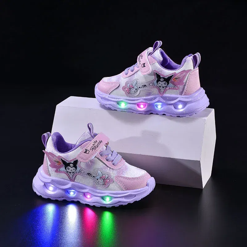 Color: Pink, Shoe Size: 7 - Kids'Casual Shoes Girls Led Light Cartoon PU Leather Spring Fashion Flat Bottom Anti-slip Soft Bottom Pink Purple Size 21-30