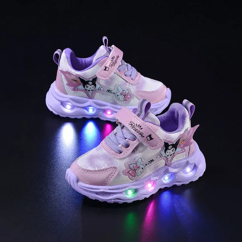 Color: Pink, Shoe Size: 7 - Kids'Casual Shoes Girls Led Light Cartoon PU Leather Spring Fashion Flat Bottom Anti-slip Soft Bottom Pink Purple Size 21-30