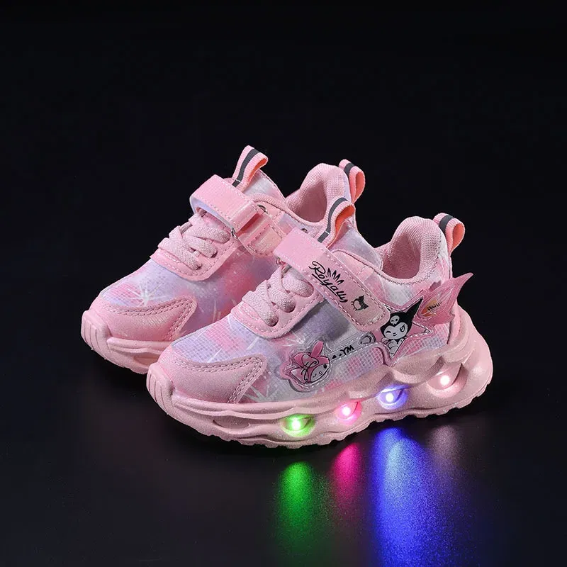 Color: Pink, Shoe Size: 7 - Kids'Casual Shoes Girls Led Light Cartoon PU Leather Spring Fashion Flat Bottom Anti-slip Soft Bottom Pink Purple Size 21-30
