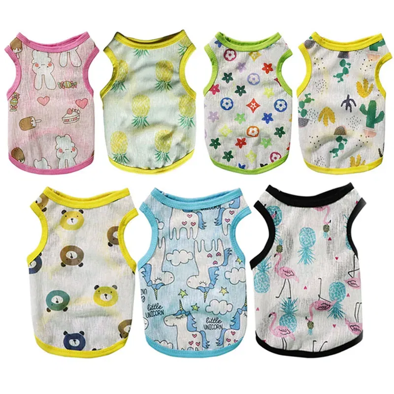 Color: Blue, Size: S - Summer Dog Vest Ultra Thin Breathable Mesh Cloth Pet T-shirt for Small Dogs Cute Cartoon Print Puppy Cat Cheap Clothes Costumes