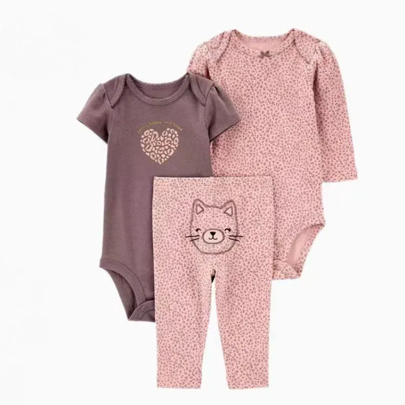 Color: CRIMSON, Ships From: CHINA, Kid Size: 6M - 3PCS Baby Clothing Set Autumn Newborn Baby Girl Pure Cotton Clothes Set Soft Cute Animal Kids Bodysuits+Pants+Romper Bebe 6-24M