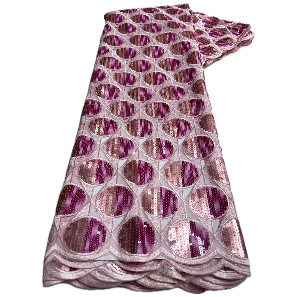 Color: BROWN, Length: 5 yards, Width: 120cm - 5 Yards High grade African Organza Cutout Lace Clean Holed Sequins Voile Fine Textured Nigerian Fabric For Occasions Celebrants