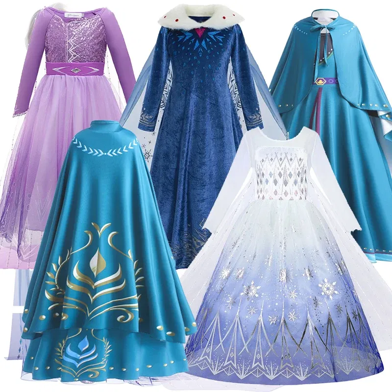 Kid Size: 13, Color: Coffee - Disney Frozen Anna Elsa Girls Princess Dresses Mesh Sequin Dress Kids Cosplay Snow Queen Costumes Carnival Birthday Party Gowns