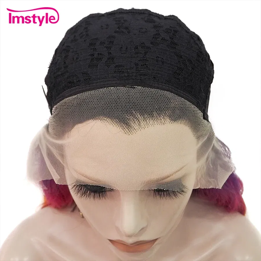 Imstyle Ombre Synthetic Lace Front Wig Multicolor Purple Wigs For Women Heat Resistant Fiber Long Wavy Lace Wig Party Wig