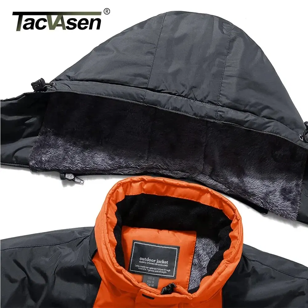 Size: XXXL, Color: Yellow - TACVASEN Winter Mens Skiing Jacket Hood Waterproof Hiking Fishing Travel Fleece Jacket Snowboard Coats Outdoor Parka Windbreaker