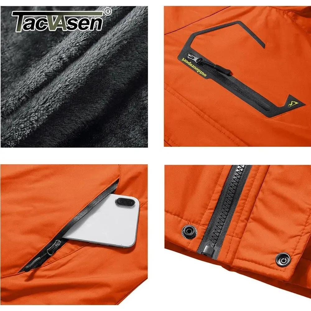 Size: XXXL, Color: Yellow - TACVASEN Winter Mens Skiing Jacket Hood Waterproof Hiking Fishing Travel Fleece Jacket Snowboard Coats Outdoor Parka Windbreaker