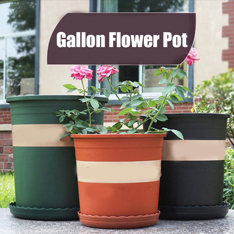 Color: Black - Large Round Short Flower Pot Control Root Rose Pot Planting Seedling Thickening Plastic Flower Gallon Pot or Tray Potted Plants