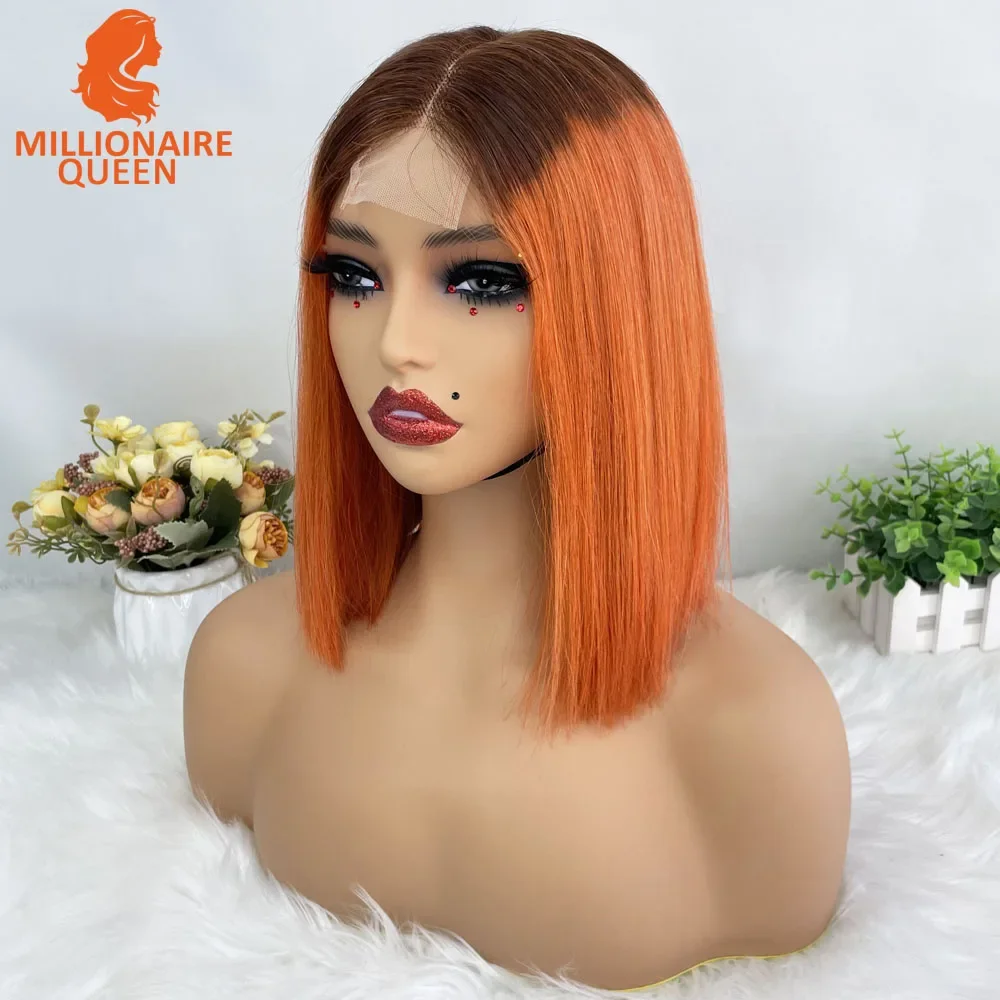 Color: 1B/30HL, Stretched Length: 8inches, Density: 250%, Lace Size: 2x6 - Highlight P4/30 Brown Vietname Bone Straight Bob Wig Super Double Drawn Human Hair 2x6 Glueless Lace Closure Wig For Black Women