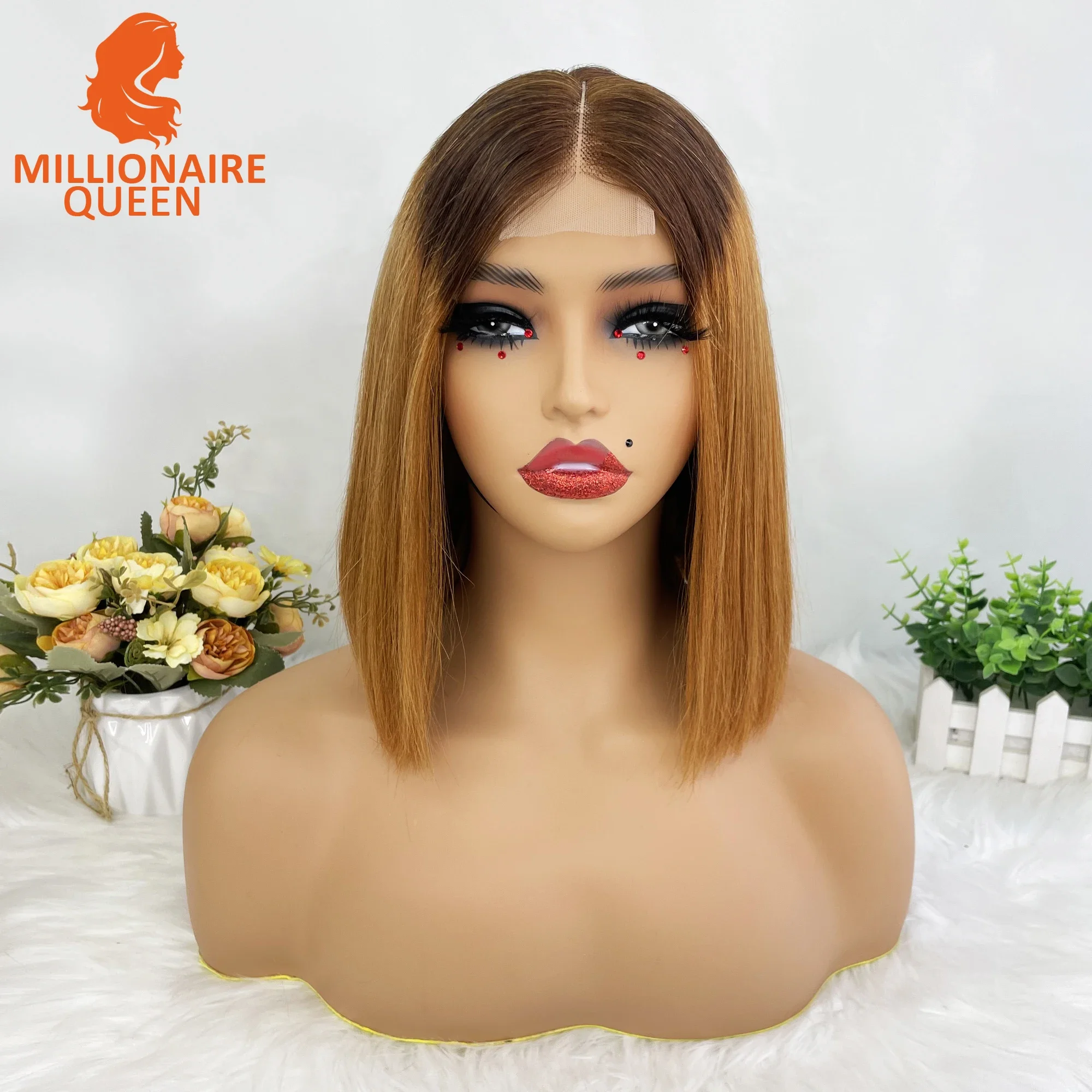 Color: 1B/30HL, Stretched Length: 8inches, Density: 250%, Lace Size: 2x6 - Highlight P4/30 Brown Vietname Bone Straight Bob Wig Super Double Drawn Human Hair 2x6 Glueless Lace Closure Wig For Black Women