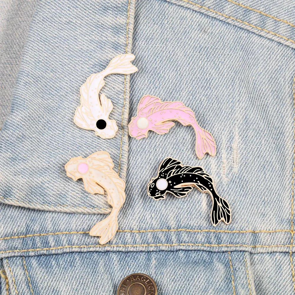 Metal color: Blue Zinc Plated, Ships From: CHINA - Cartoon Fish Brooches Collection Fish Koi Flag Bag Clothes Decorative Jewelry Goldfish Shark Whale Brooch Lapel Enamel Pin Badge