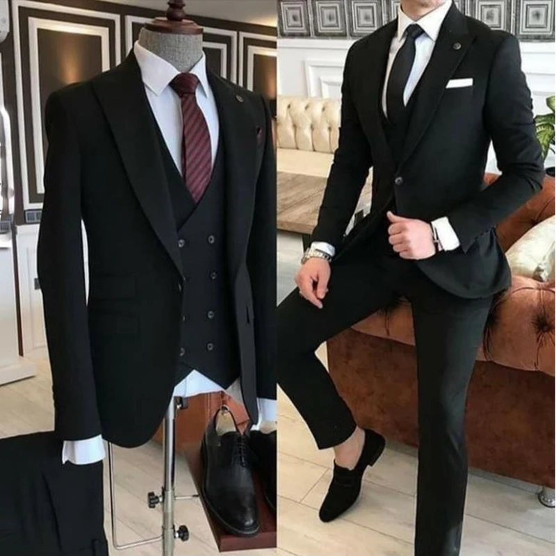 Color: ROYAL BLUE, Size: S, Ships From: CHINA - Groom Wear 3 Pieces Gray Men Suits 2021 Slim Fit Peak Lapel One Button Tailor Made Terno Masculino (Jacket+Pants+Vest+Tie?‰
