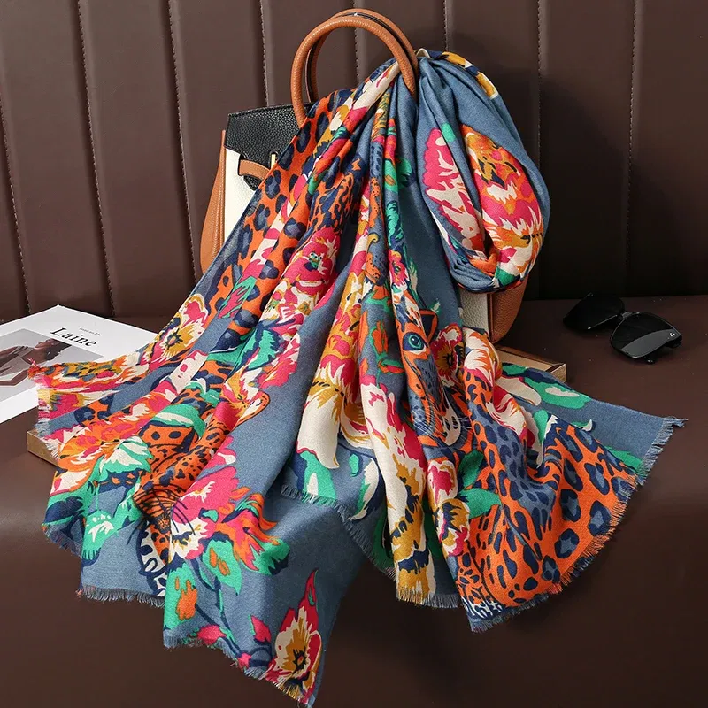 Color: GRAY - Design Print Beach Stoles Scarf for Women Luxury Cotton Linen Shawl Wrap Femal Headscarf Bandana Autumn Pashimina Bufanda Poncho