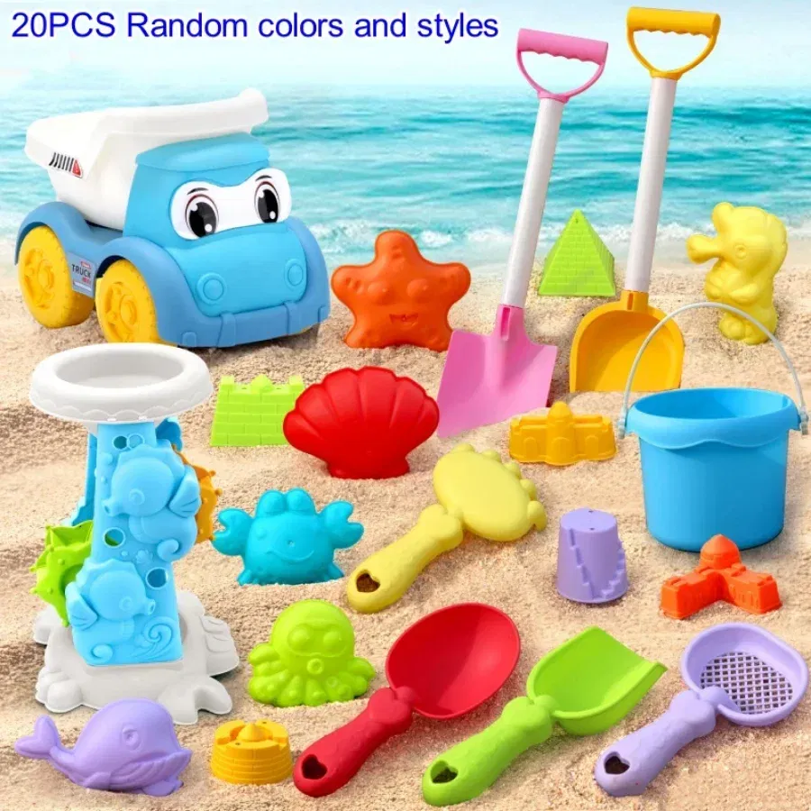 Color: Blue - Children's Beach Toy Set, ATV, Sand Digging and Water Toy, Beach Bucket, Hourglass, Shovel, Beach Sand Play Tool Random Colors