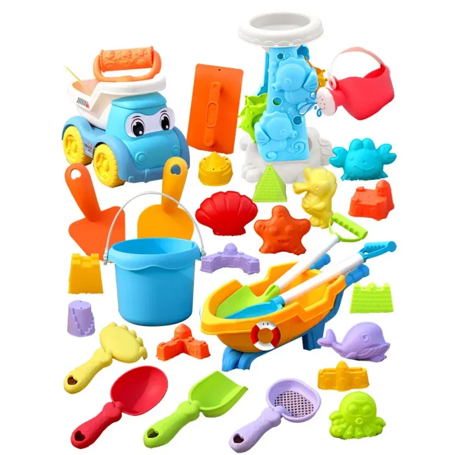Color: Blue - Children's Beach Toy Set, ATV, Sand Digging and Water Toy, Beach Bucket, Hourglass, Shovel, Beach Sand Play Tool Random Colors