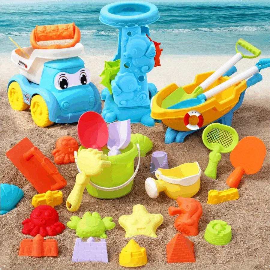 Color: Blue - Children's Beach Toy Set, ATV, Sand Digging and Water Toy, Beach Bucket, Hourglass, Shovel, Beach Sand Play Tool Random Colors