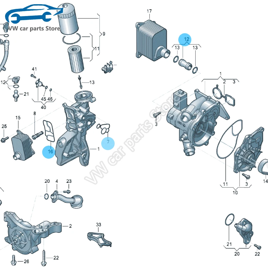 Color: Dark Grey - 06J117070C 06J115441A Oil Cooler Gasket Pipe And Connector Joint For EA888 Audi A4A5A6Q5 VW Golf Tiguan Passat Jetta 06L115441