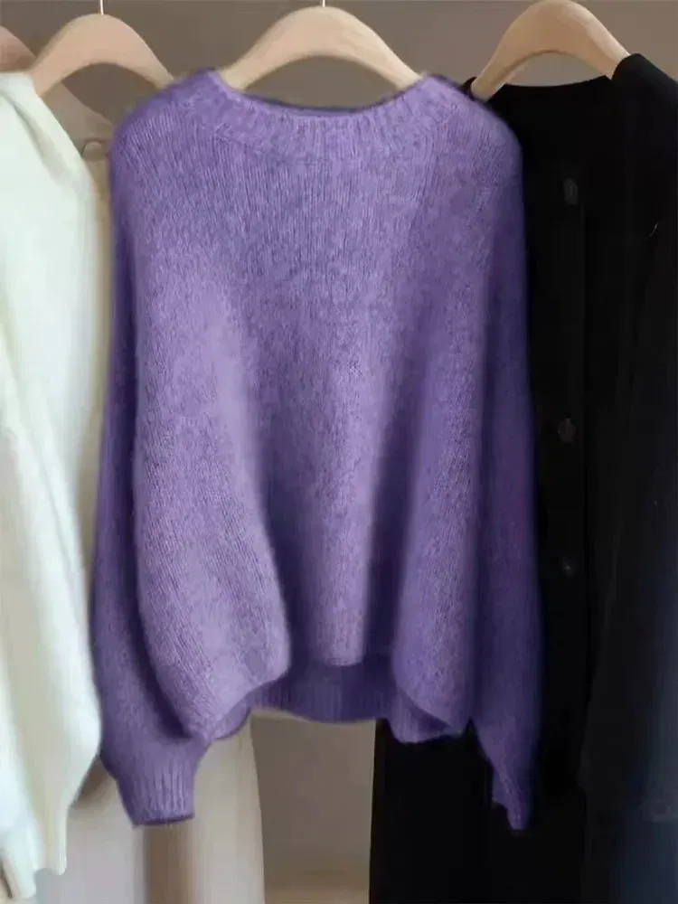 Color: Beige, Size: M, Ships From: CHINA - Autumn and Winter New Cashmere Sweater 100% Pure Wool Knitted Pullover for Women, Loose and Lazy Style Round Neck Soft Solid Top