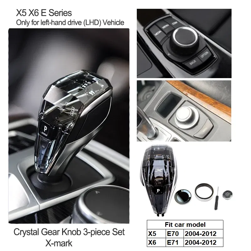 Color Name: WHITE - Crystal Gear Shift Lever Knob Set for BMW  X5 Series G05 E70 F15  X6 Series G06 E71 F16 X7 G07 3 Series G20 X3 G01 X4 G02