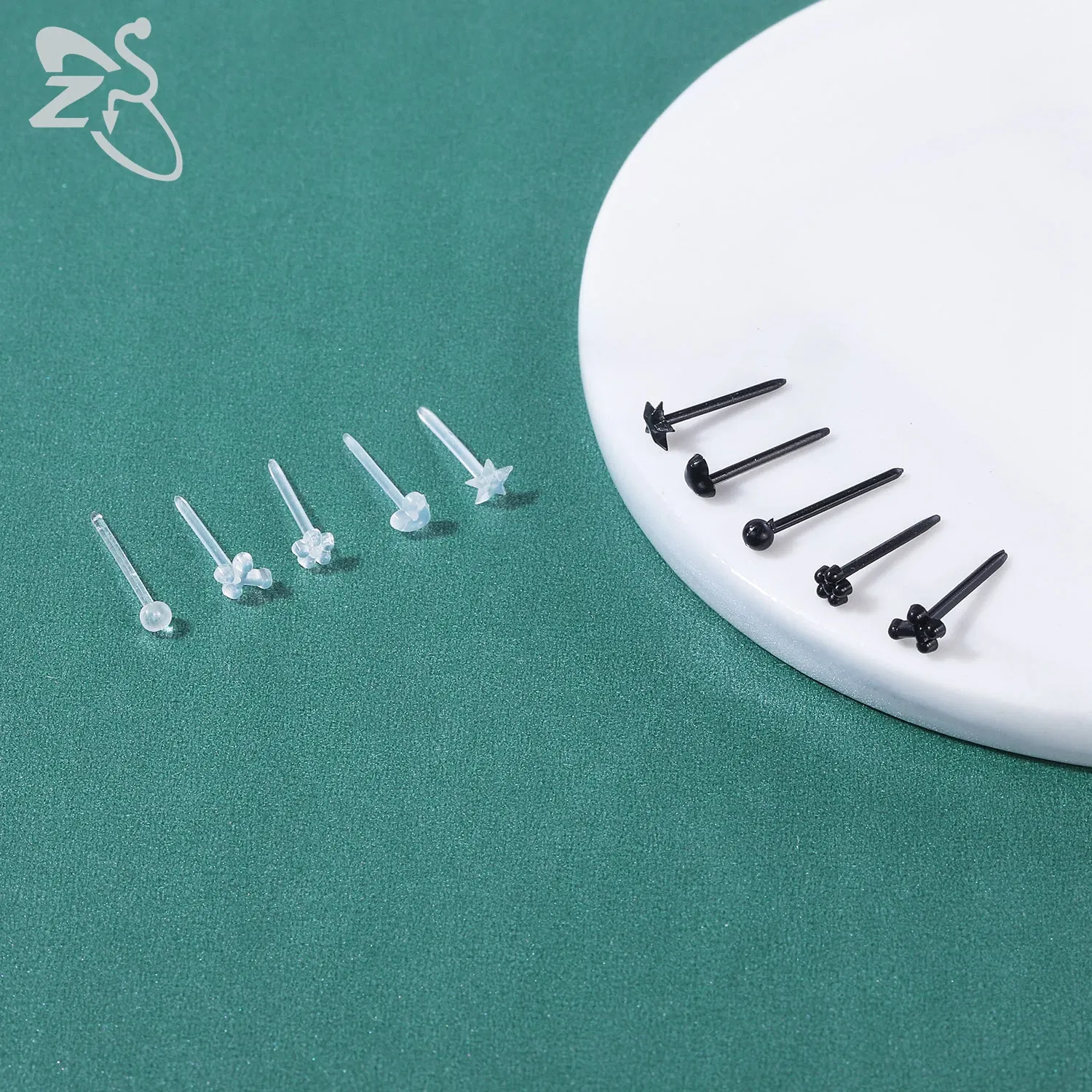 Metal Color: Black Zinc Plated - ZS 10-50pcs/lot Colorful Acrylic Stud Earring Invisible Transparent Anti-allergy Ear Pin 20G Star Ball Curing Ear Hole Retainer