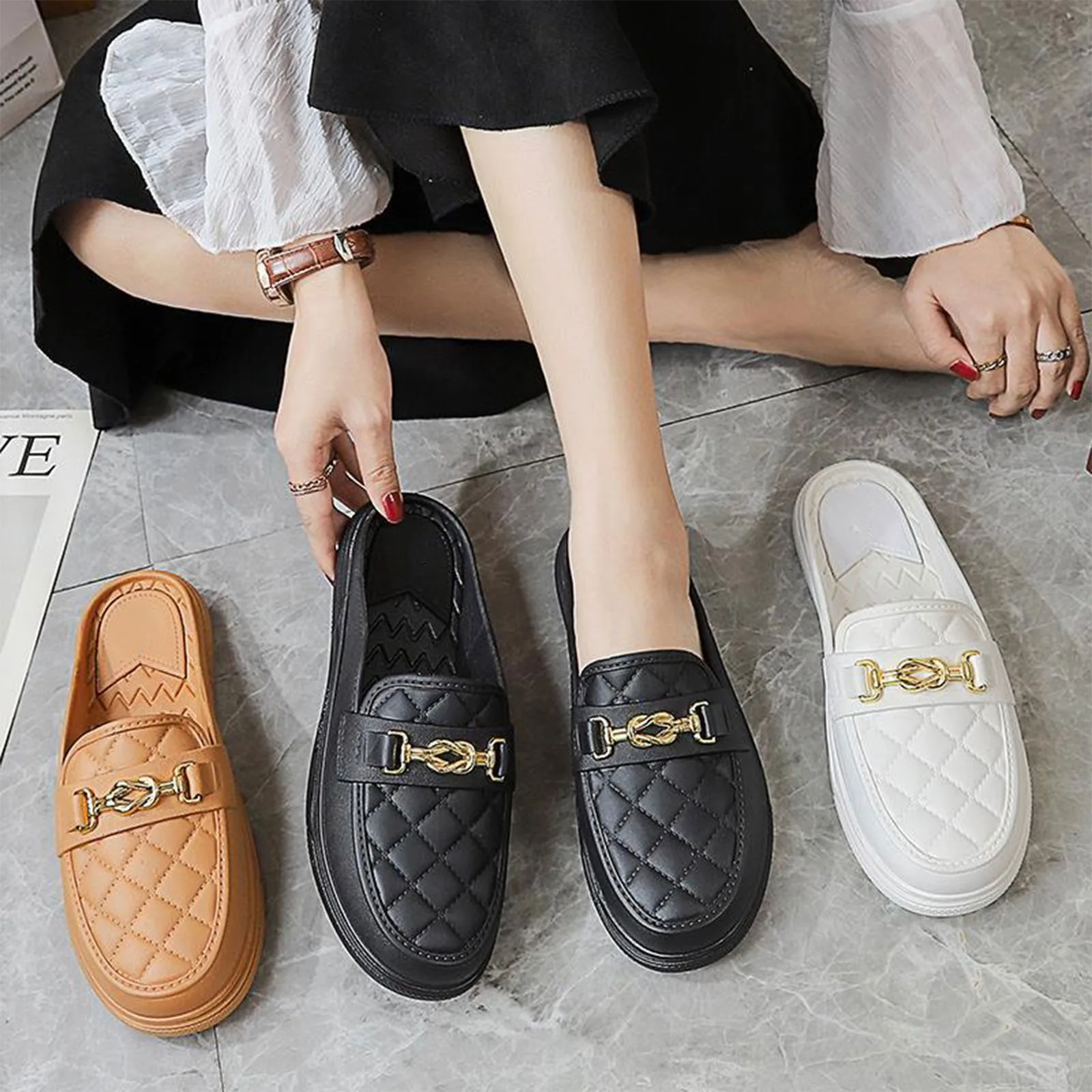 Color: Khaki, Shoe Size: 40 - Summer New Style Women's Soft Bottom Anti-slip Versatile Outer Wear Beach Flat Bottom Lazy Person One Step Casual Half Slippers