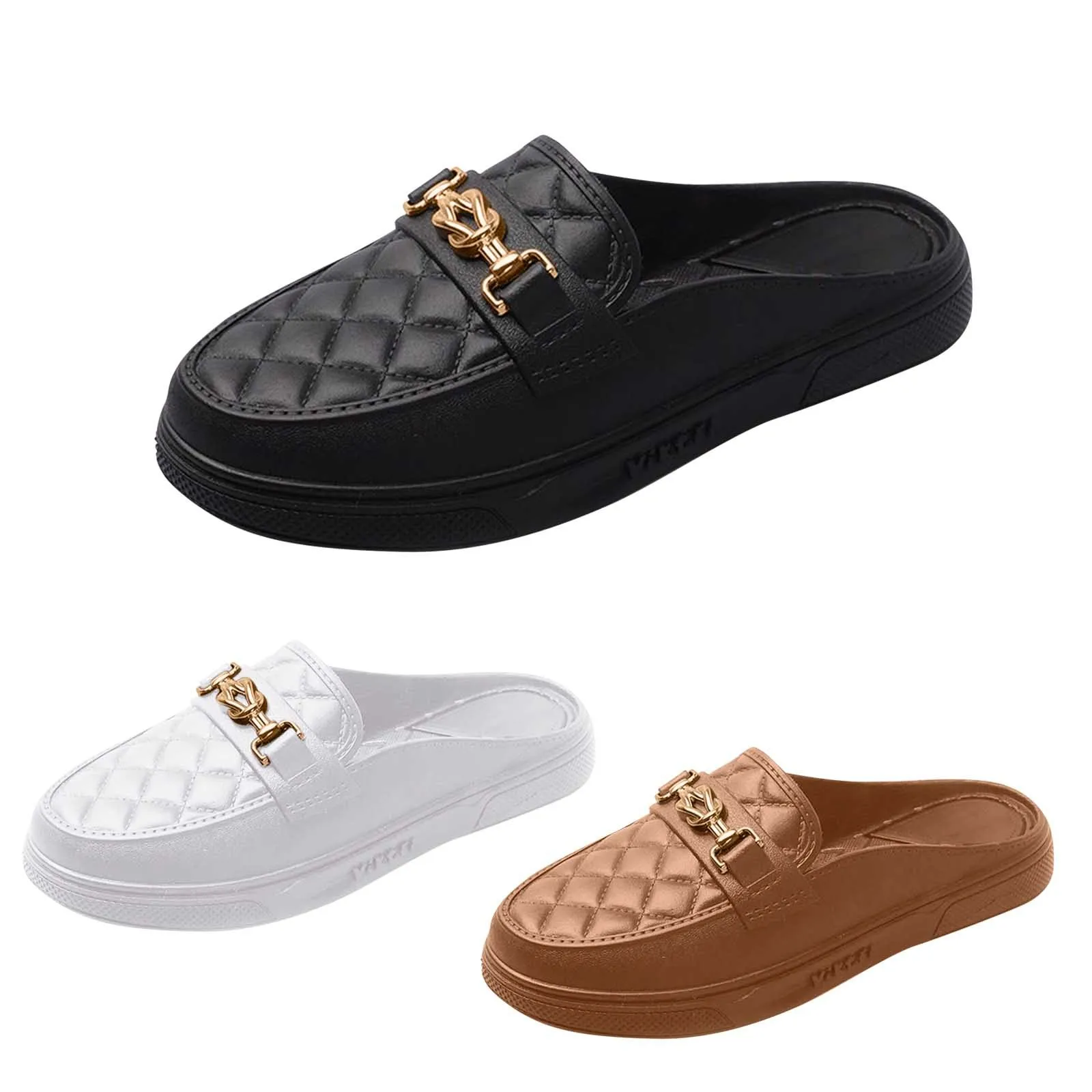 Color: Khaki, Shoe Size: 40 - Summer New Style Women's Soft Bottom Anti-slip Versatile Outer Wear Beach Flat Bottom Lazy Person One Step Casual Half Slippers