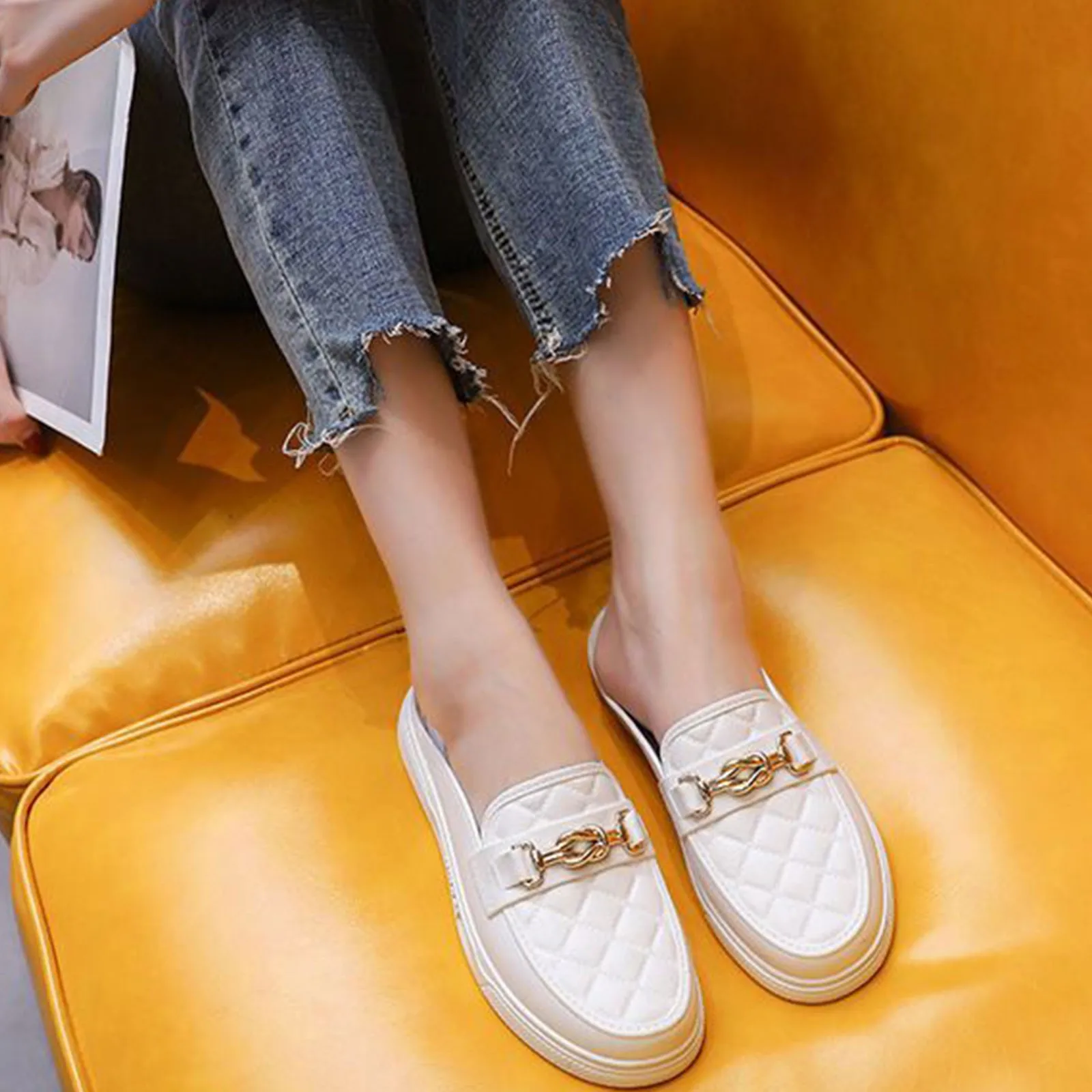 Color: Khaki, Shoe Size: 40 - Summer New Style Women's Soft Bottom Anti-slip Versatile Outer Wear Beach Flat Bottom Lazy Person One Step Casual Half Slippers