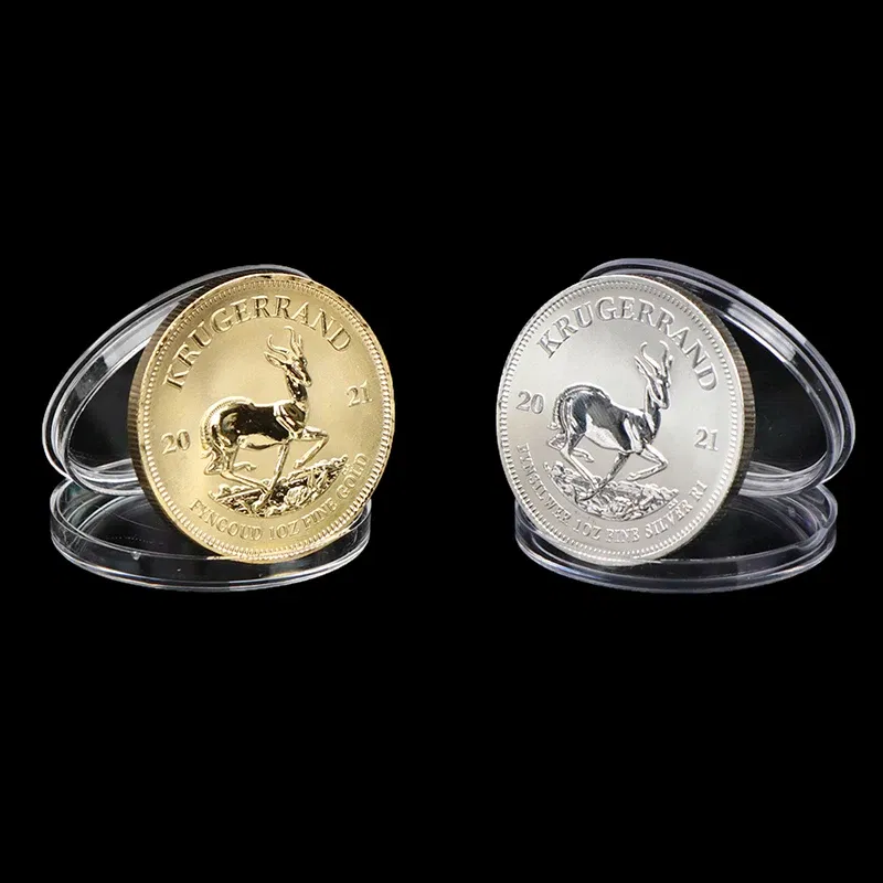 Color: REDDISH BROWN - 1PC 1974/1978/2021 South African Gold Krugerrand Coin 4cm Gold Coin Replica Cosplay Prop