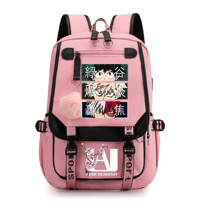 Color: SKY BLUE - Anime My Hero Academia Schoolbag Todoroki Bakugou Deku Cartoon Backpack School Boys Girls Usb Bagpack Teenager Travel Rucksack